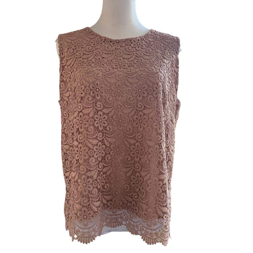 Uniqlo Pink Floral Lace Sleeveless Blouse Top Size Large Romantic Cottagecore